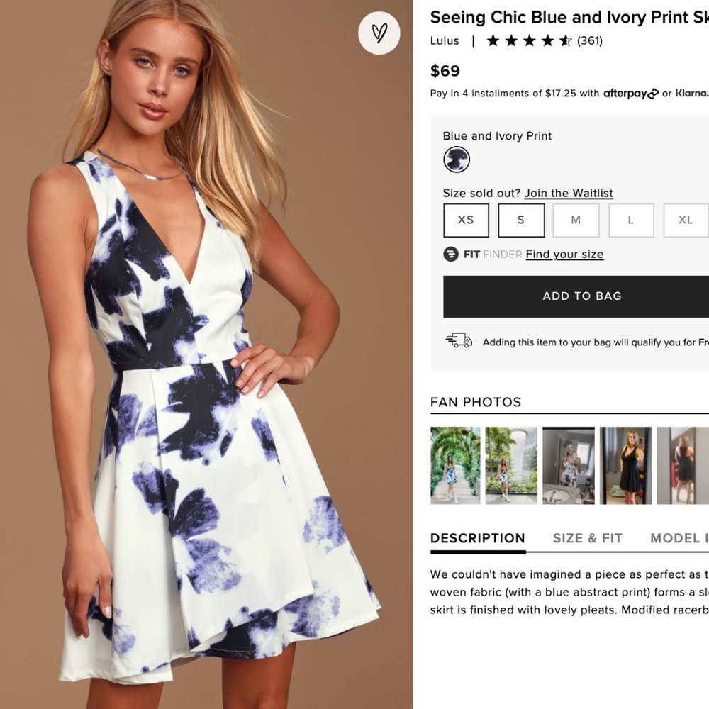 Lulu's Seeing Chic Blue and Ivory Print Skater Dress